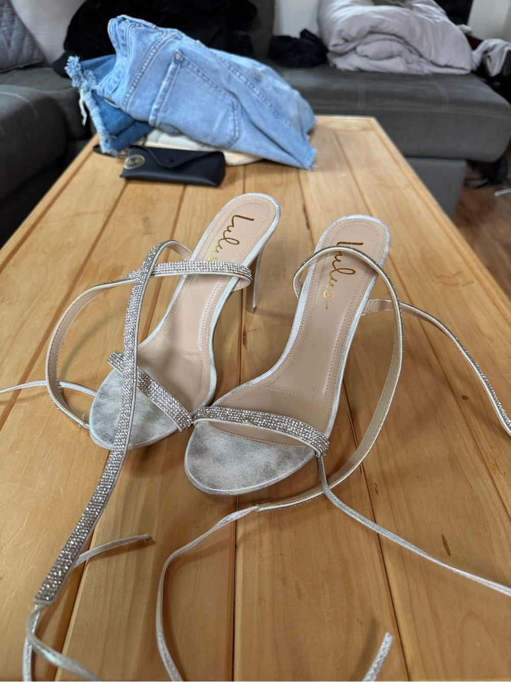 Lulu's Silver Crystal Wrap Heels